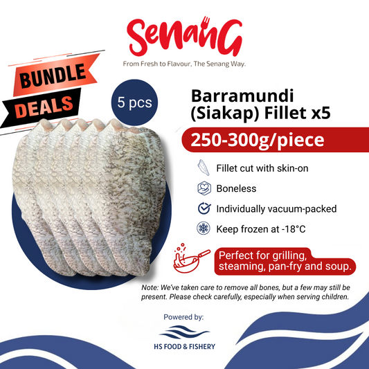 [BUNDLE DEAL] 5 PIECES SIAKAP FILLET (280-300g/piece), VACUUM-PACKED